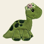 Stickdatei Doodle Dinosaurier Girl mit Blumen Applikation 3 Größen Set 732 - Sewando