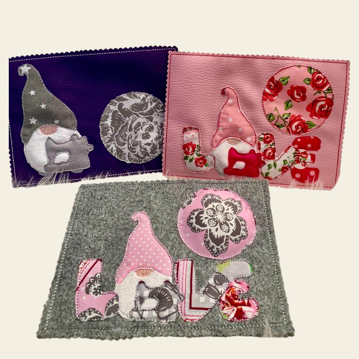 Stickdatei Mug Rug Doodle Wichtel Gnome in Love Set 907 - Sewando