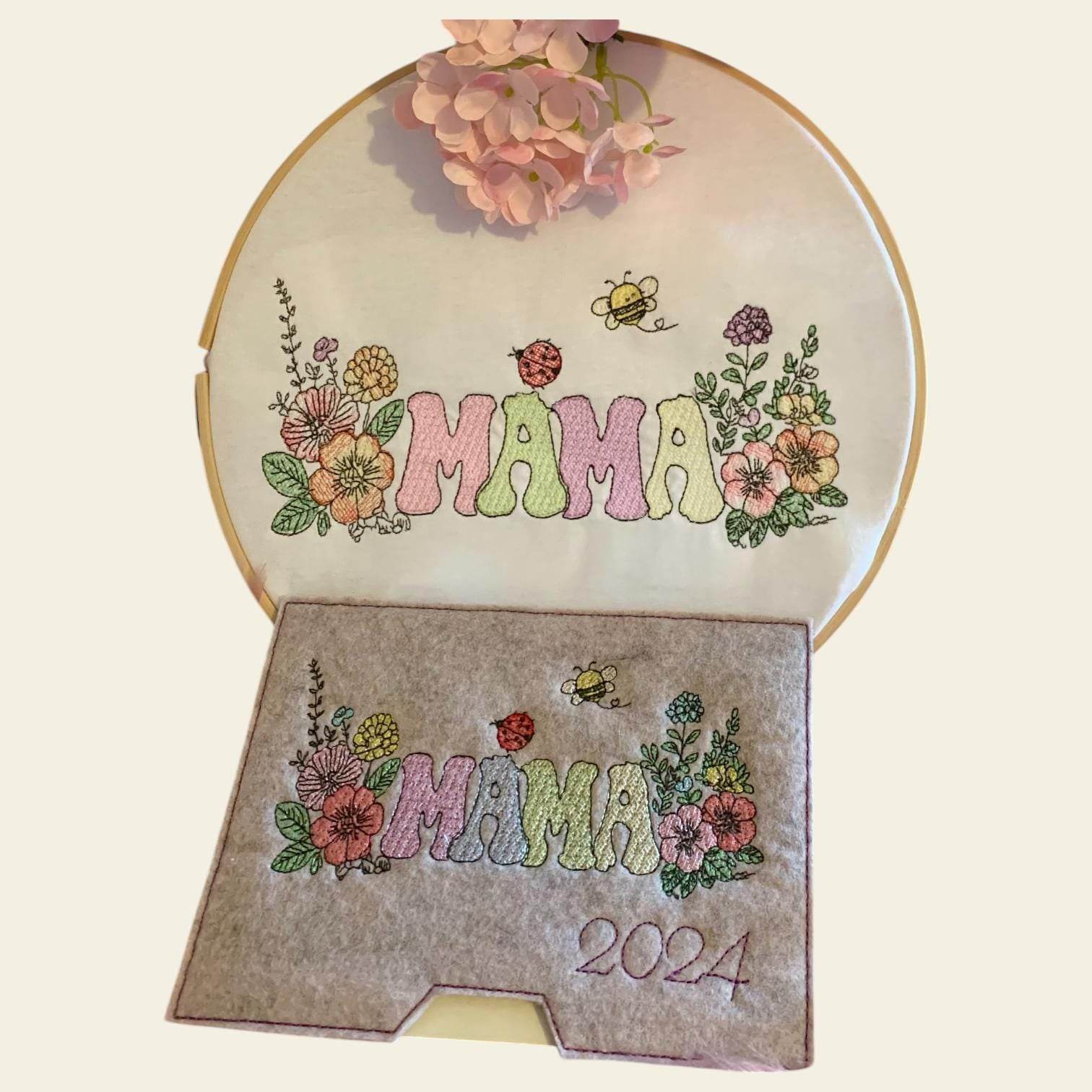 Stickdatei Mama mit Blumen Lineare Art Set 946 - Sewando