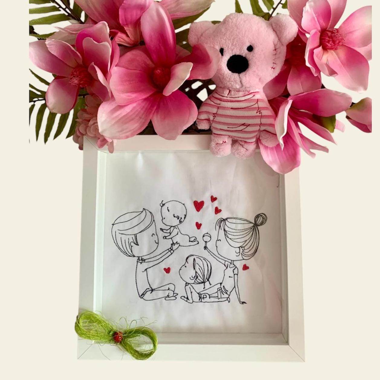 Stickdatei Doodle Familie 2 Mama Papa Baby Set 926/1 Outline - Sewando