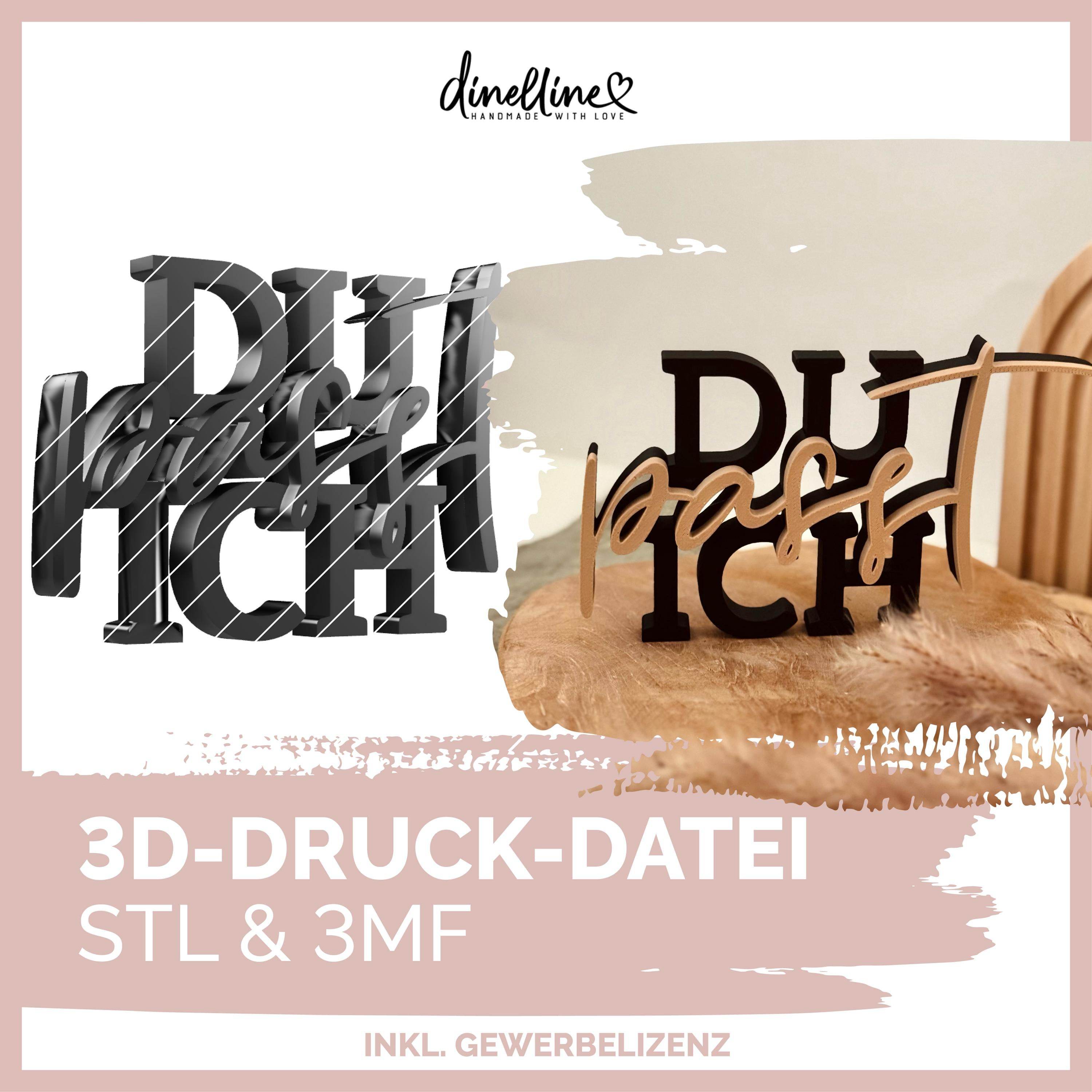 3D-Druck-Datei Schriftzug | Du - Ich - Passt | Größe variabel | zum Hinstellen - STL & 3MF für Bambulab - Sewando