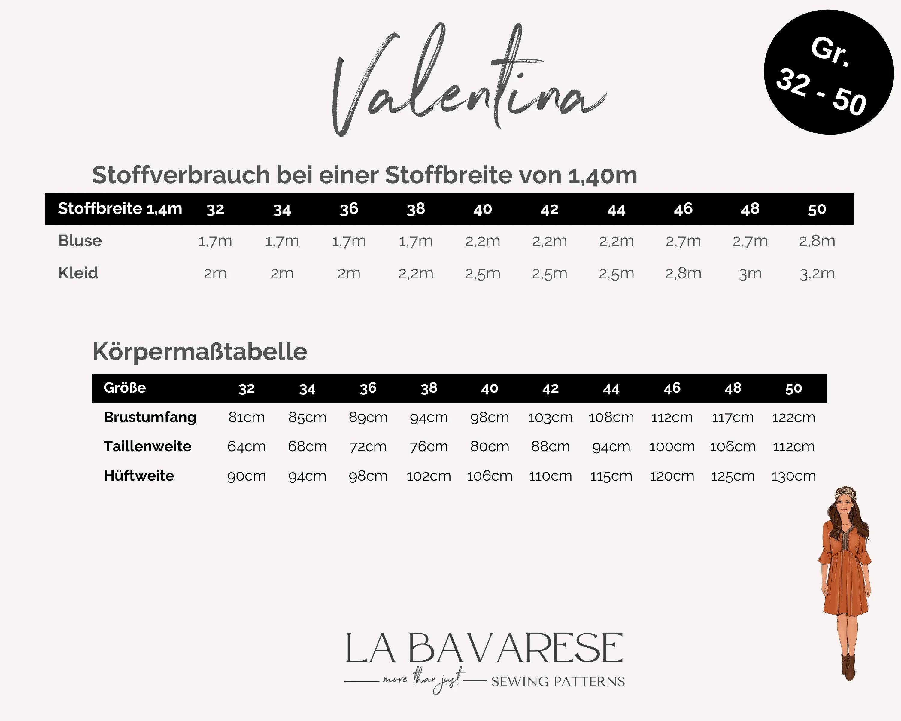 Bohokleid Sommerkleid Bluse VALENTINA, Gr. 32-50, PDF Schnittmuster - Sewando