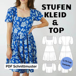 Stufenkleid mit weiten Ärmeln und eckigem Ausschnitt, NELA, C/D+ Cup, PDF Schnittmuster, Gr. 32-50 - Sewando
