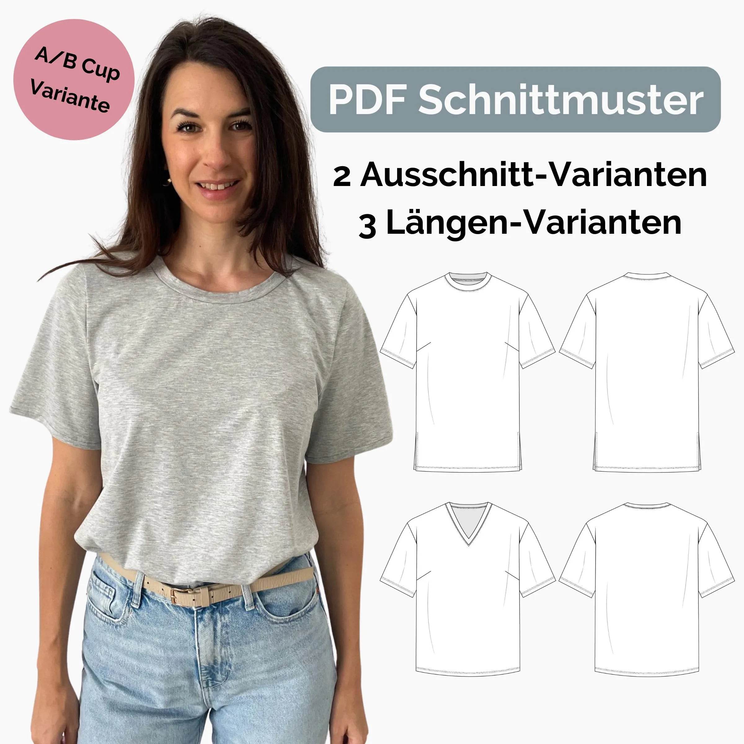 oversize T-Shirt 2 Ausschnitte, A/B Cup, RELAXED SHIRT, PDF Schnittmuster - Sewando