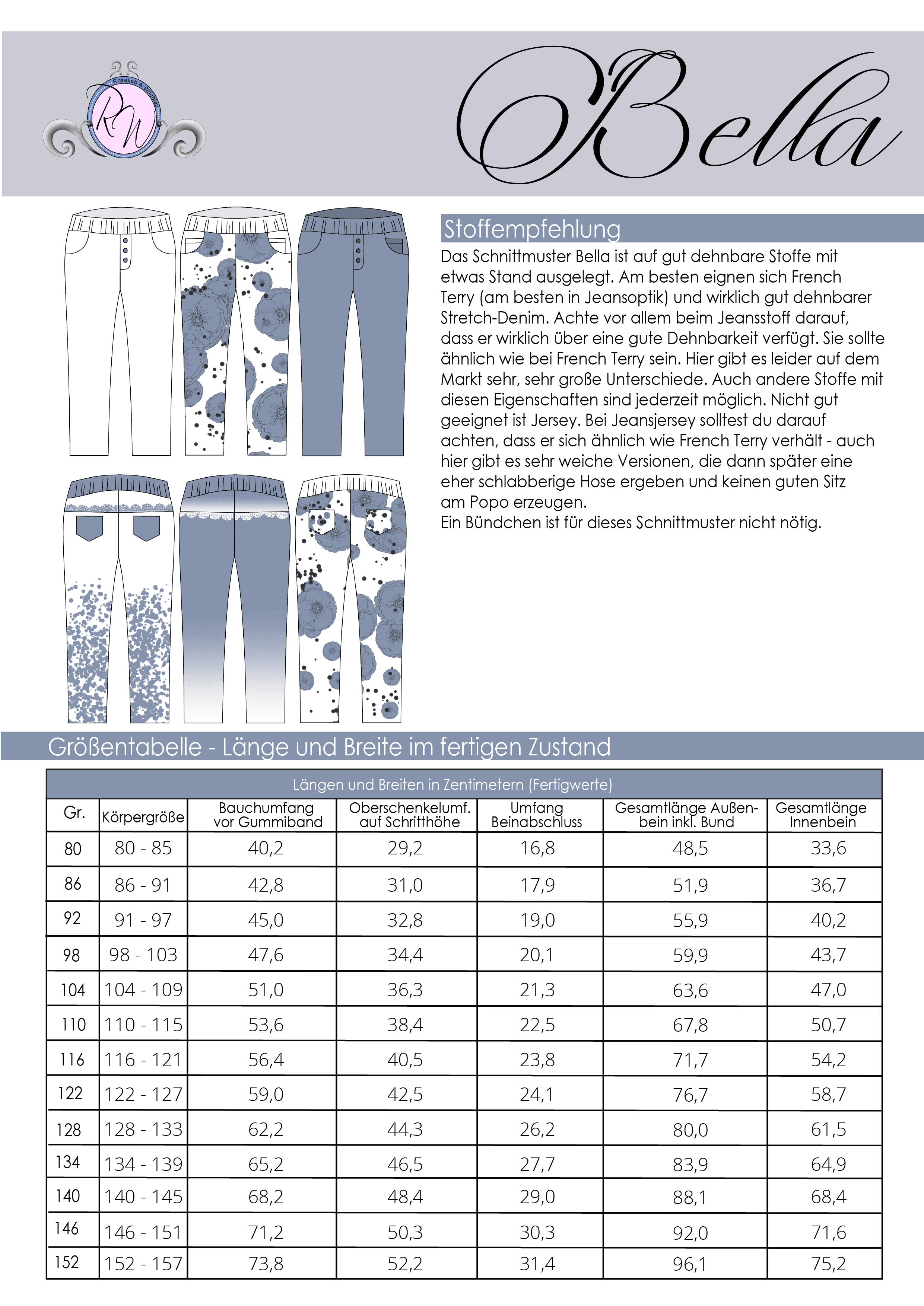 Schnittmuster Bella Jeggins Gr. 80 bis 152 - Sewando
