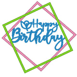 Stickdatei Happy Birthday Rechteck Button Rahmen 14 Größen Geburtstag