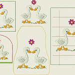 Stickdatei Küche 1 In the Hoop MugRug Gans Set 354 Topflappen Mug Rug Eierwärmer Spülschürze - Sewando