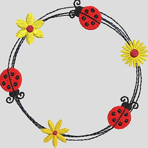 Stickdatei Doodle Rahmen Blumen Schmetterling Marienkäfer Set 600 - Sewando