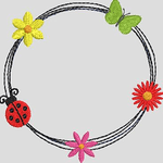 Stickdatei Doodle Rahmen Blumen Schmetterling Marienkäfer Set 600 - Sewando