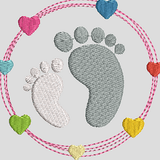 Stickdatei Baby Füße Doodle Rahmen mit HerzenSet 610 - Sewando
