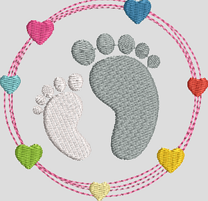 Stickdatei Baby Füße Doodle Rahmen mit HerzenSet 610 - Sewando