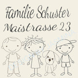 Plotterdatei Strichmännchen Familie 1 mit Hund SVG / Türschild Namensschild - Sewando