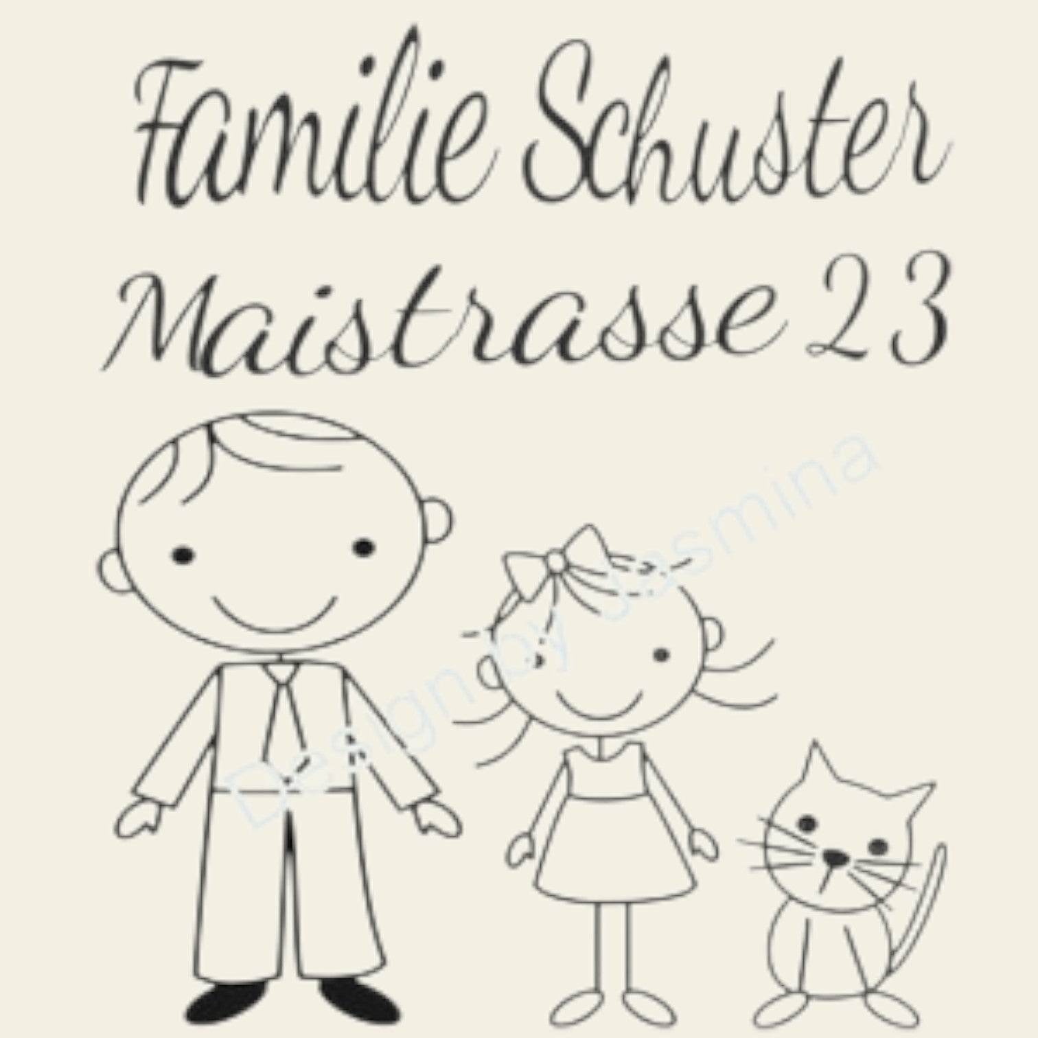 Plotterdatei Strichmännchen Familie 2 mit Katze SVG / Türschild Namensschild - Sewando