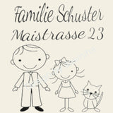 Plotterdatei Strichmännchen Familie 2 mit Katze SVG / Türschild Namensschild - Sewando