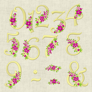 Stickdatei Monogramm mit Blumen Schrift ca. 70mm Set 636 - Sewando