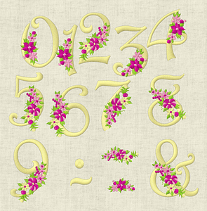 Stickdatei Monogramm mit Blumen Schrift ca. 70mm Set 636 - Sewando