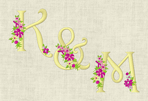 Stickdatei Monogramm mit Blumen Schrift ca. 70mm Set 636 - Sewando