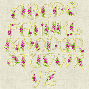 Stickdatei Monogramm mit Blumen Schrift ca. 70mm Set 636 - Sewando