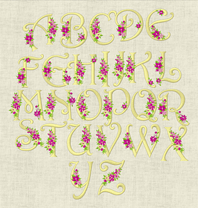 Stickdatei Monogramm mit Blumen Schrift ca. 70mm Set 636 - Sewando