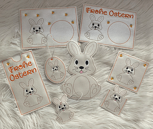 Stickdatei Ostern MugRug Hase Osterhase In the Hoop, Anhänger, Serviettenring, Hase, Schokihülle 444 - Sewando