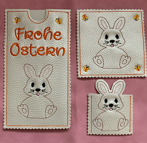 Stickdatei Ostern MugRug Hase Osterhase In the Hoop, Anhänger, Serviettenring, Hase, Schokihülle 444 - Sewando