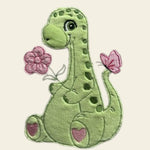 Stickdatei Dino Dinosaurier mit Blume 5 Applikation 3 Größen Set 735 - Sewando
