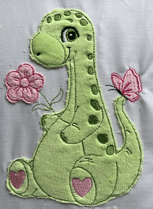 Stickdatei Dino Dinosaurier mit Blume 5 Applikation 3 Größen Set 735 - Sewando