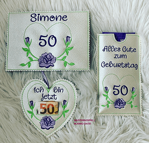 Stickdatei Mug Rug Blumen Schokihülle Muttertag Set 708 - Sewando