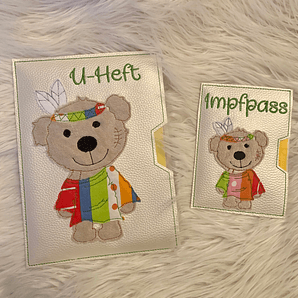 Stickdatei Teddy Indianer Boy Junge U-Heft Impfpass In the Hoop Set 751 - Sewando