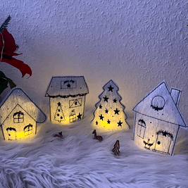 Stickdatei Winterdorf Dorf mit Baum und Kirche Weihnachten Lichthaus Set 768 - Sewando