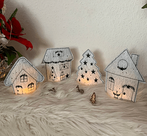 Stickdatei Winterdorf Dorf mit Baum und Kirche Weihnachten Lichthaus Set 768 - Sewando