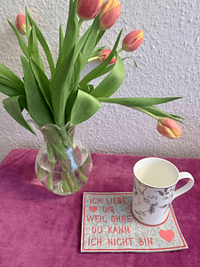 Stickdatei Mug Rug In the Hoop 807 Untersetzer für Tasse Kaffee Tee Liebe - Sewando