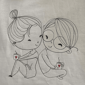 Stickdatei Doodle Liebespaar Love Redwork Hochzeit Valentinstag Set 844 - Sewando