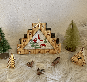 Stickdatei Lichterbogen Schwibbogen Treppe Winderdorf mit Kirche Set 890 Maschinenstickerei Weihnachten - Sewando