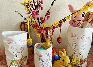 Stickdatei Osterbeutel Lichtbeutel mit Hase und Blumen Set 929 - Sewando