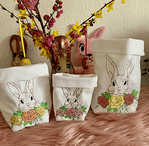 Stickdatei Osterbeutel Lichtbeutel mit Hase und Blumen Set 929 - Sewando
