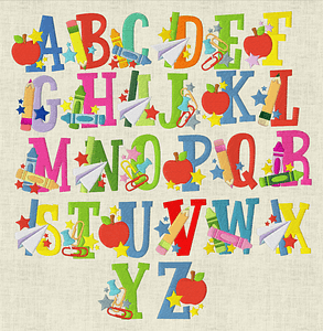 Stickdatei Einschulung, Buchstaben Schrift Alphabet 99mm Set 932 - Sewando