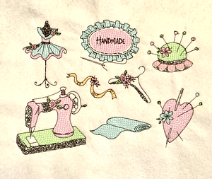 Stickdatei Cute Sewing Vintage Nähmaschine Set 933 - Sewando