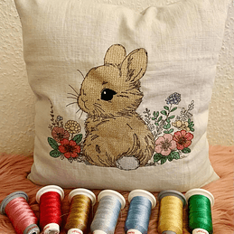 Stickdatei Hase mit Blumen Set 938 Doodle Lineare Art - Sewando