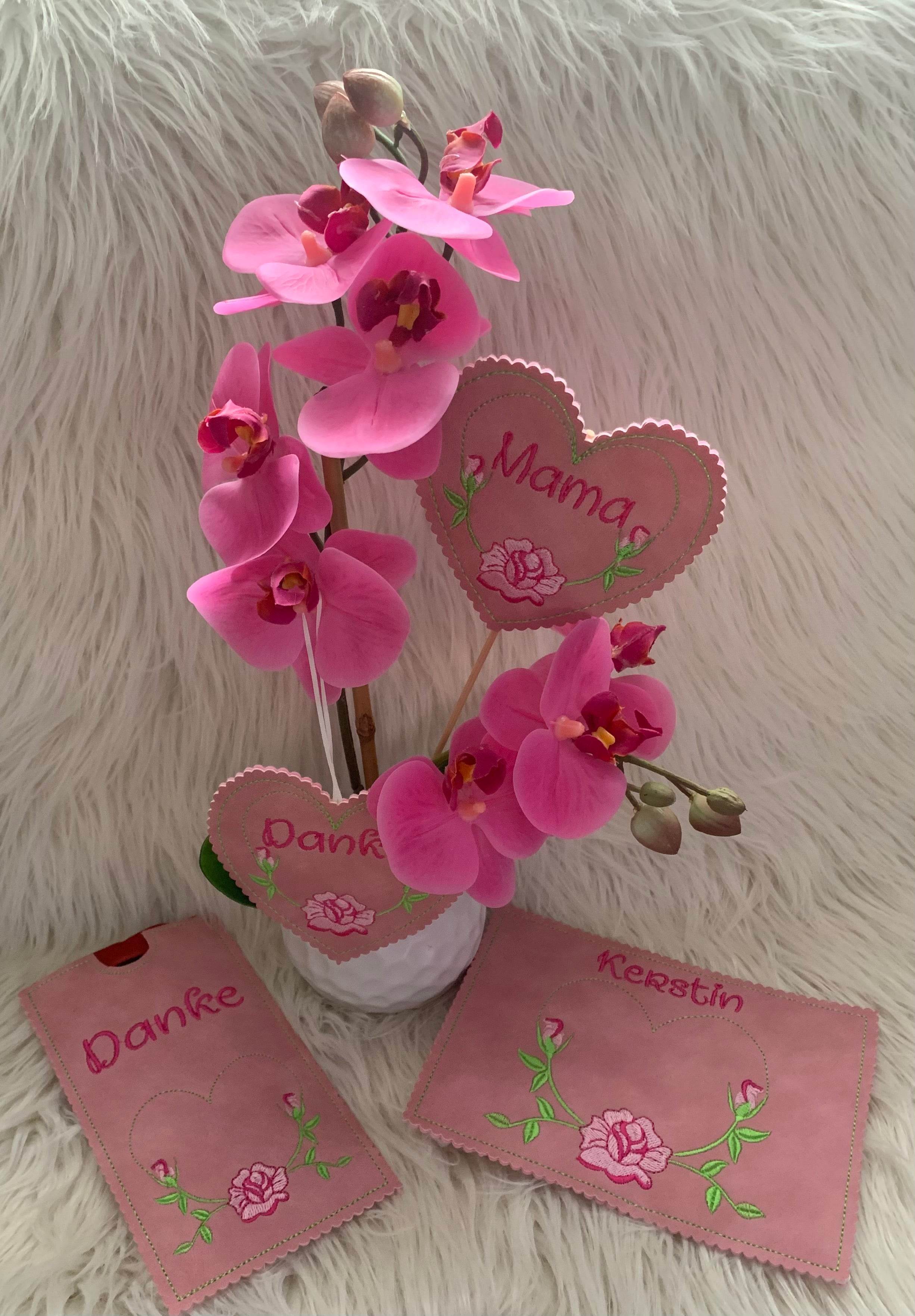 Stickdatei Mug Rug Blumen Schokihülle Muttertag Set 708 - Sewando