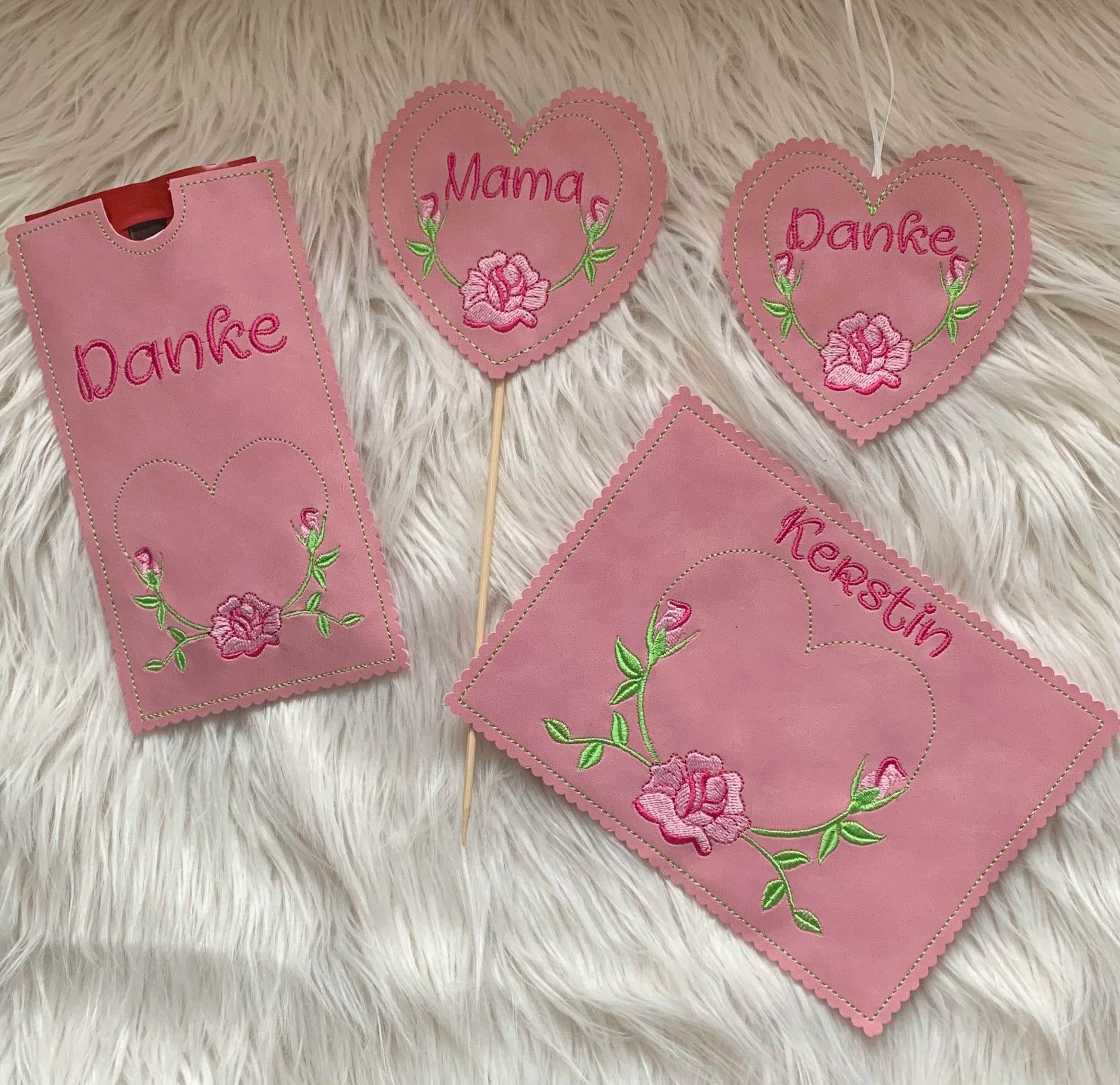 Stickdatei Mug Rug Blumen Schokihülle Muttertag Set 708 - Sewando