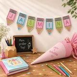 Stickdatei Wimpel Buntstift In the Hoop mit Buchstaben und Zahlen Set 26106