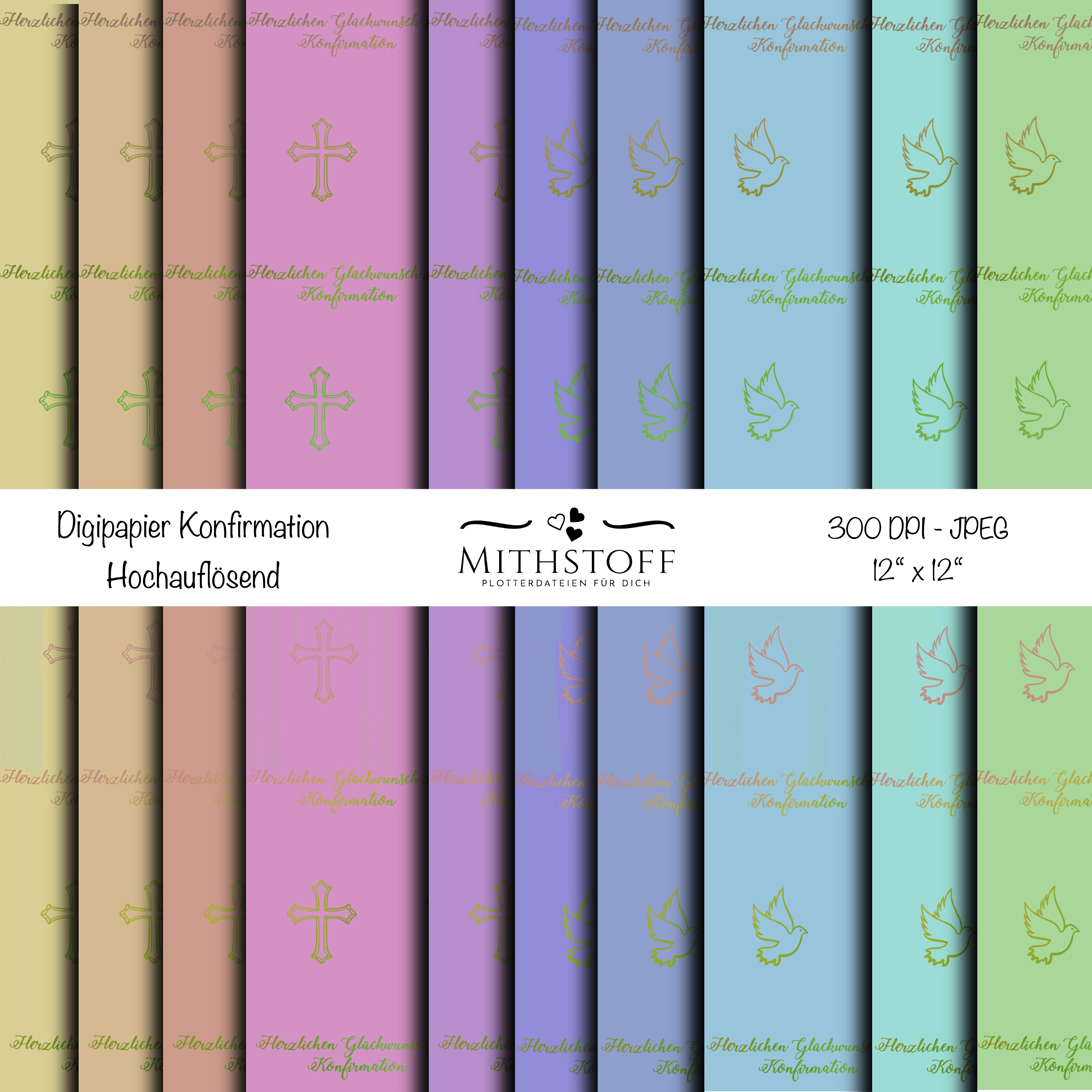 2 x 10 Digital Paper - Digipapier - Konfirmation - JPEG - 12 Zoll - 300 DPI - Sewando
