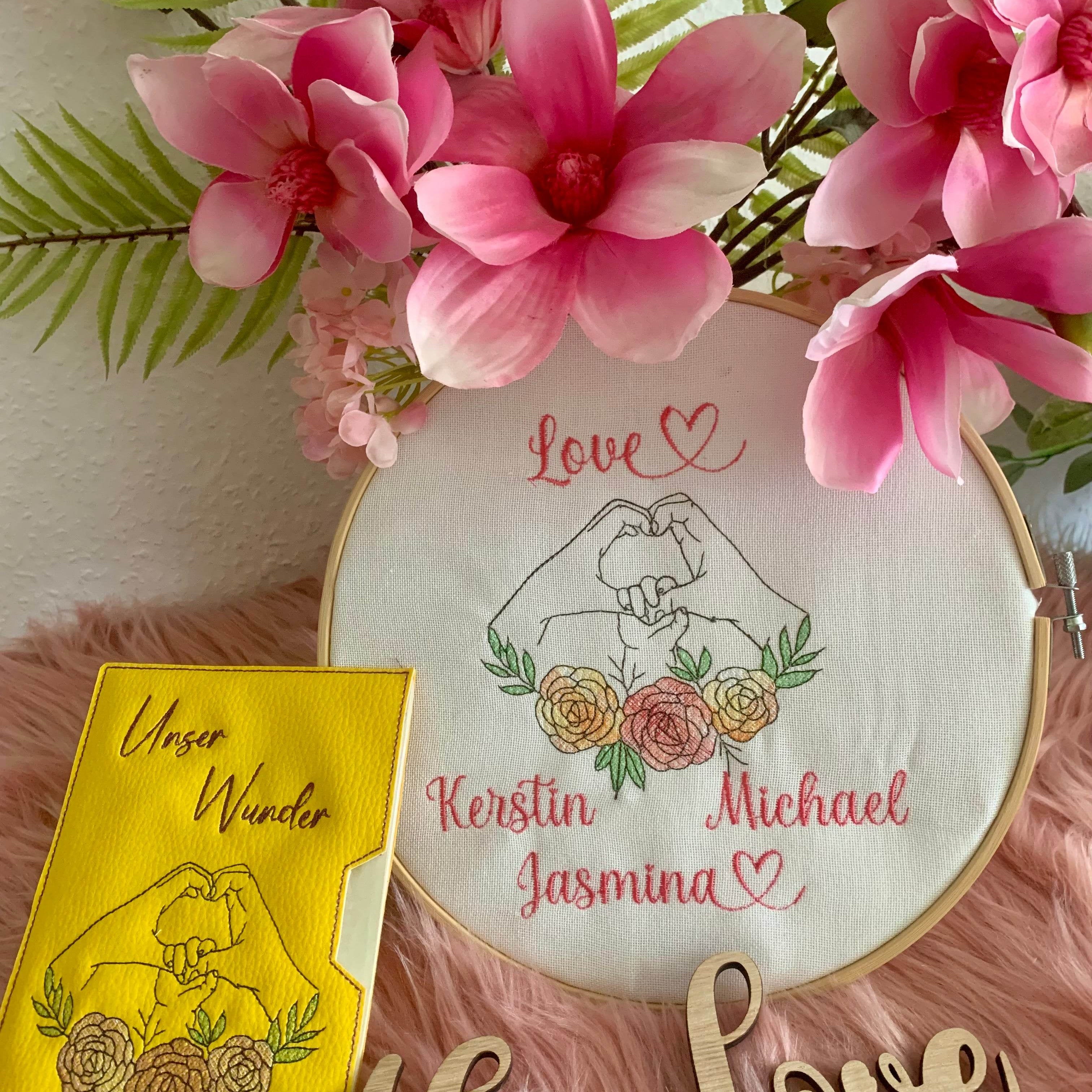 Stickdatei Hände mit Blumen Line Art Outline Redwork Familie Set 950 - Sewando