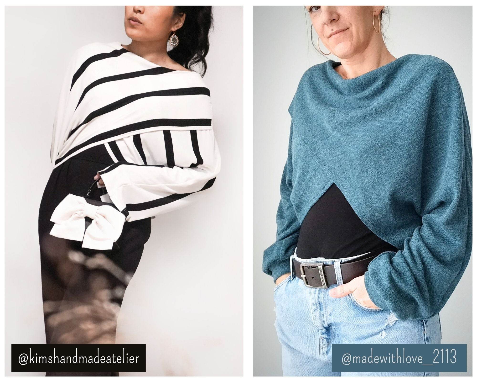 Schnittmuster Kurzer überkreuzter Pulli NORA - Gr. 32 - 46 - Sewando
