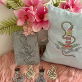 Stickdatei Schlüsselanhänger Leuchtturm und Anker mit BlumenSet 953 - Sewando