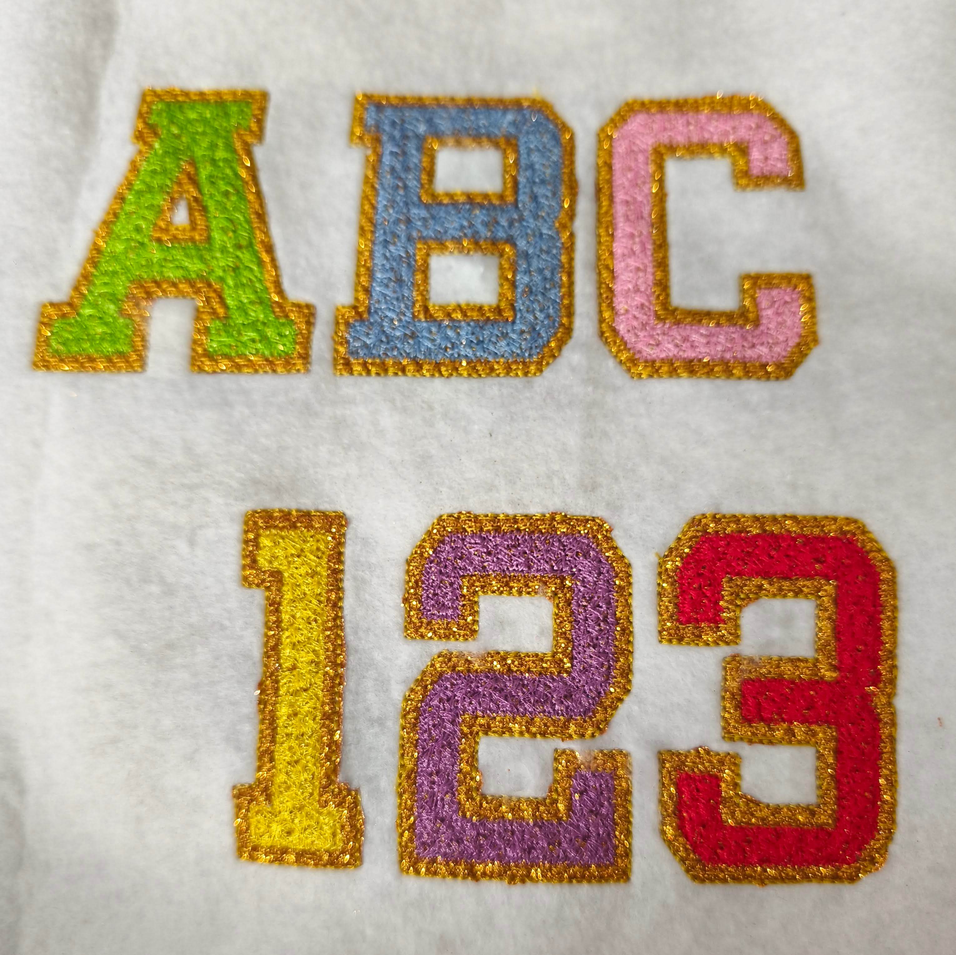 Stickdatei Chenille Glitzer Vinyl Schrift ca. 75mm Applikation Set 2542 - Sewando