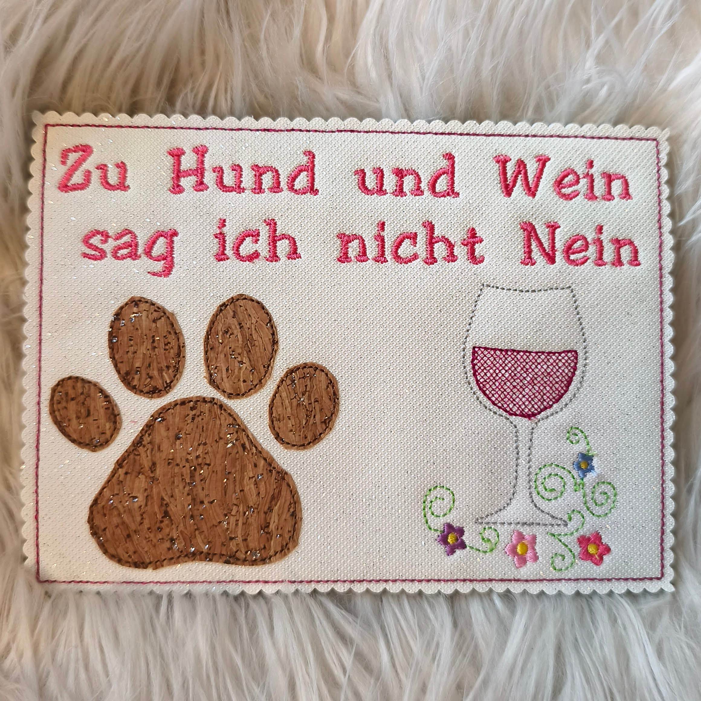 Stickdatei Mug Rug Weinglas Hund und Wein Set 2565 / 2 - Sewando