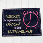 4x Stickdatei Wecker mit Spruch (deutsch) - Sewando