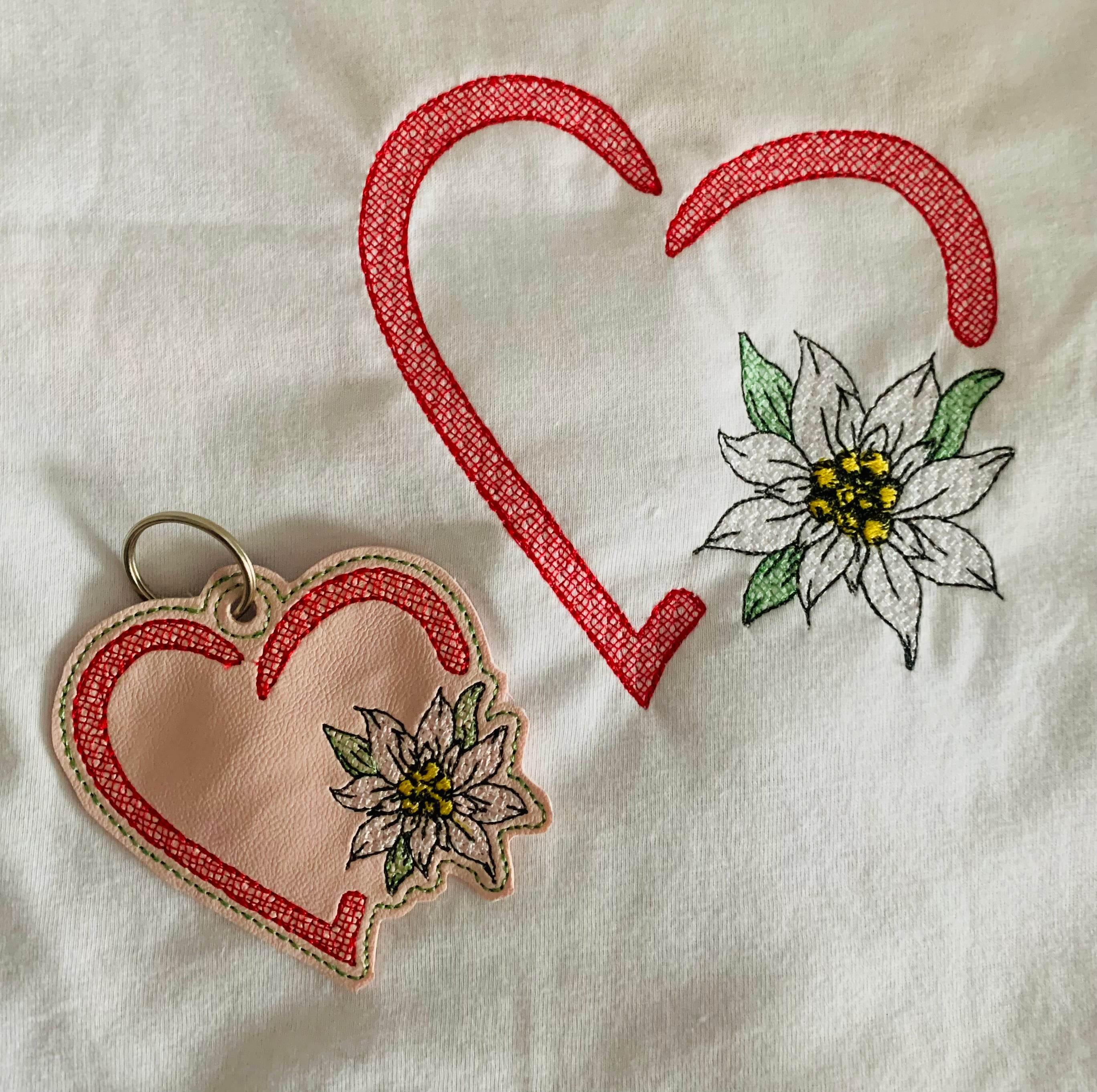 Stickdatei Edelweiss im Herz Rahmen und Schlüsselanhänger ITH 962/2 - Sewando